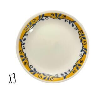 Set of 3 Corelle Casa Flora 8.5” Luncheon Plates – Blue Leaf & Scroll